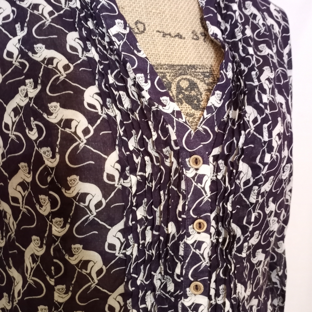 MAEVE MONKEY PRINT TAB SLEEVE BUTTON UP 10 - Picture 2 of 8